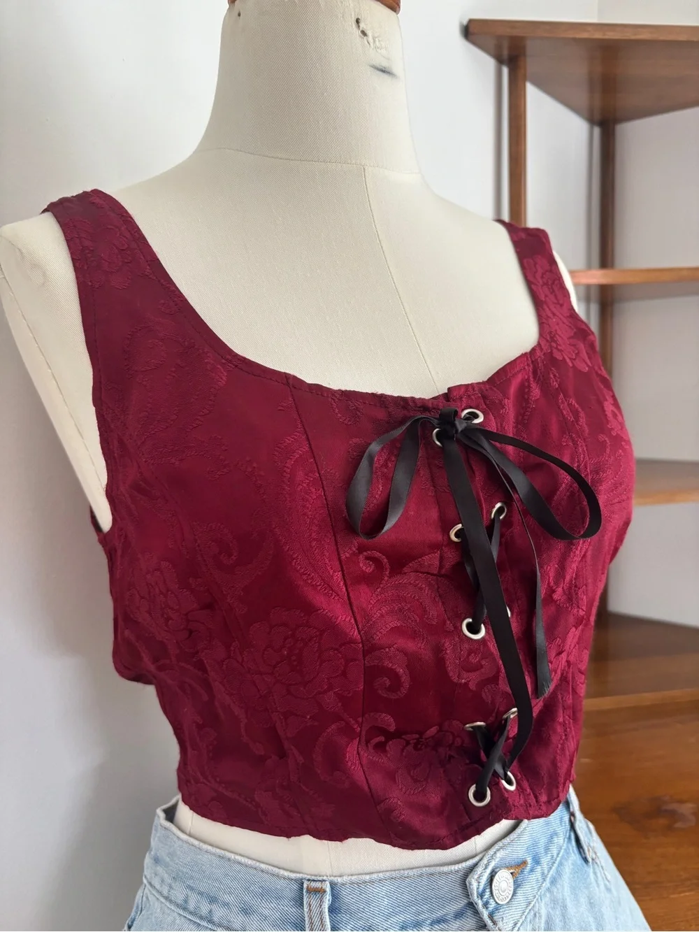 90s Smart Set Vintage Lace-Up Corset Crop Top - Picture 2 of 5